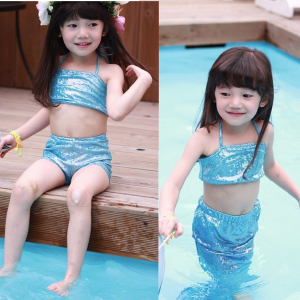 שורטי ~ חוויה של פעם בחיים אל תגידו LIFE IS SHORT  אחרת תלכו ברחוב עם שורט כחול.. שורט לילדה Girl Little Mermaid Tail Bikini Set Swimmable Swimming Princess Costume Swimsuit